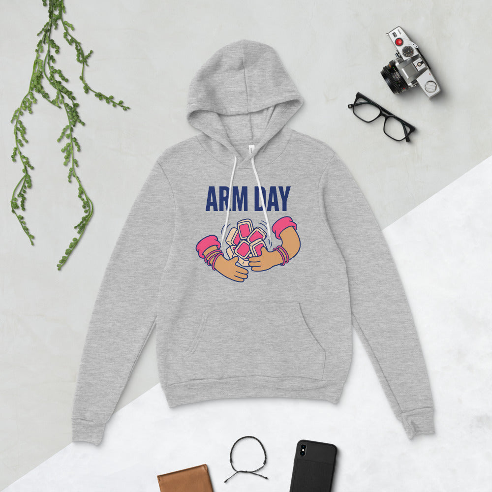 Arm Day funny mahjong hoodie — Athletic Heather, flat lay