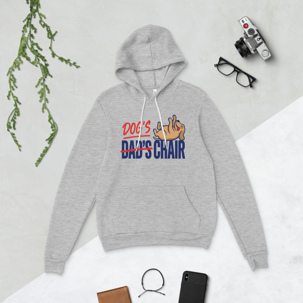 Dog's Chair funny dog dad hoodie — Athletic Heather, flat lay