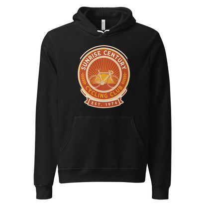 Sunrise Century C.C. retro cycling club badge hoodie — Black, front