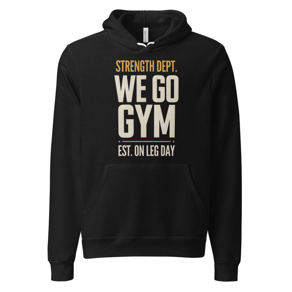 We Go Gym vintage athletic hoodie — Black, front