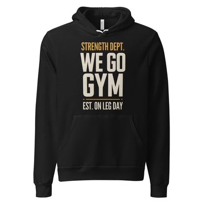 We Go Gym vintage athletic hoodie — Black, front