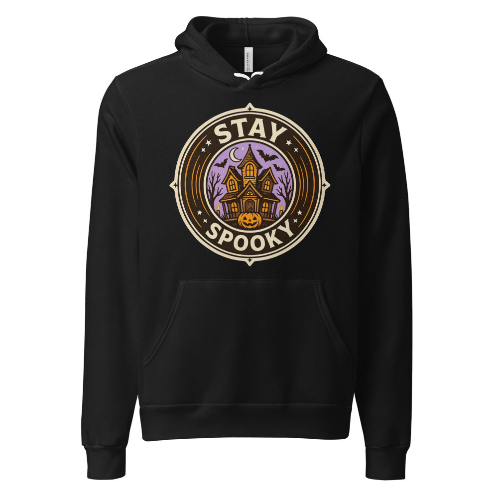 Stay Spooky retro Halloween vintage badge hoodie — Black, front