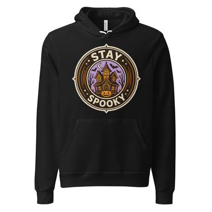 Stay Spooky retro Halloween vintage badge hoodie — Black, front