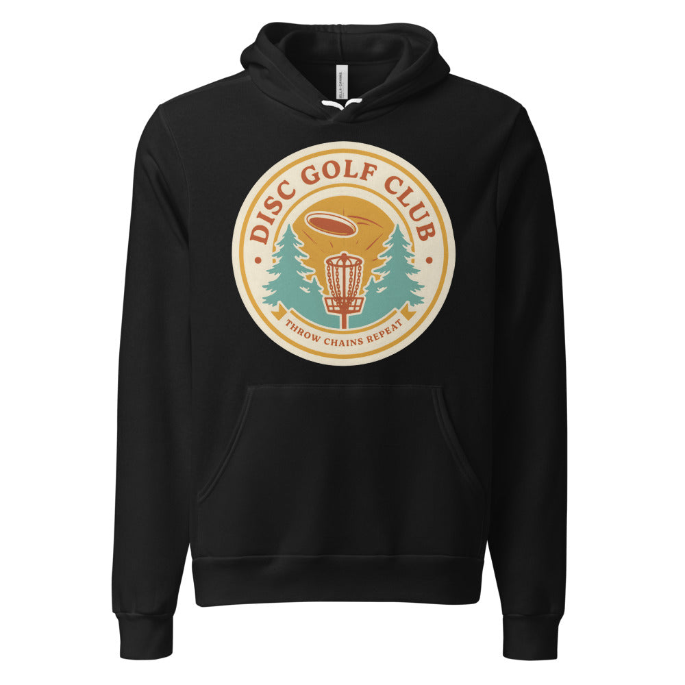 Disc Golf Club retro badge hoodie — Black, front
