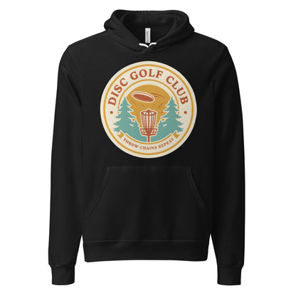 Disc Golf Club retro badge hoodie — Black, front