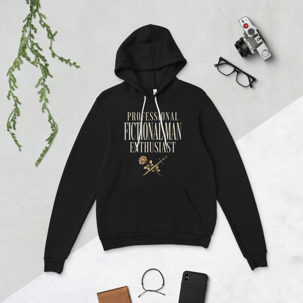 Professional Fictional Man Enthusiast book lover dark academia hoodie — Black, flat lay