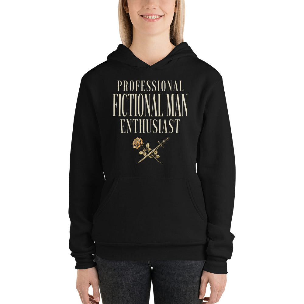 Professional Fictional Man Enthusiast book lover dark academia hoodie — Black, on model