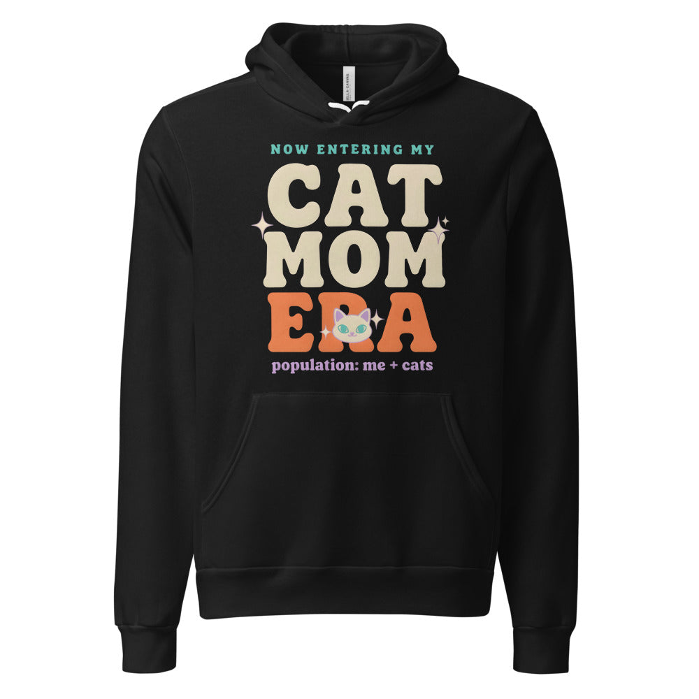 Cat Mom Era retro Y2K hoodie — Black, front