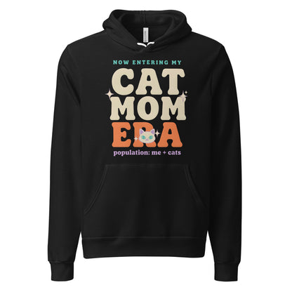 Cat Mom Era retro Y2K hoodie — Black, front