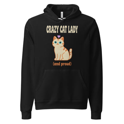 Crazy Cat Lady and Proud retro Y2K hoodie — Black, front