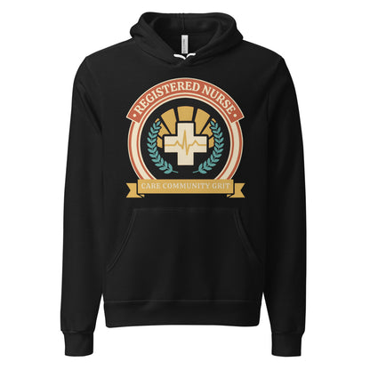 Registered Nurse vintage healthcare emblem badge hoodie — Black, front