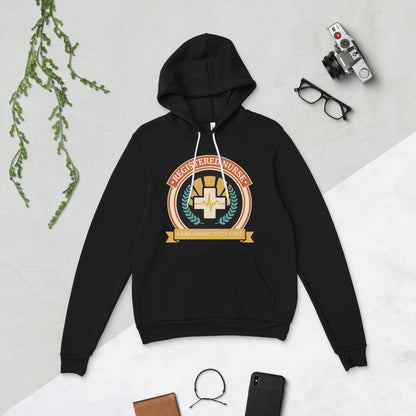 Registered Nurse vintage healthcare emblem badge hoodie — Black, flat lay