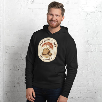 Problem Solver Bouldering Badge hoodie — Black, on model