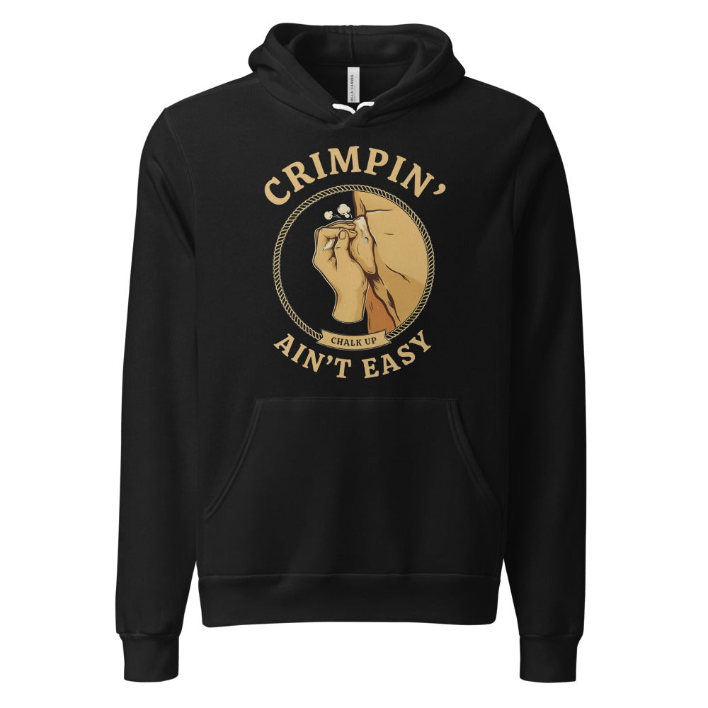 Crimpin' Ain't Easy bouldering badge hoodie — Black, front