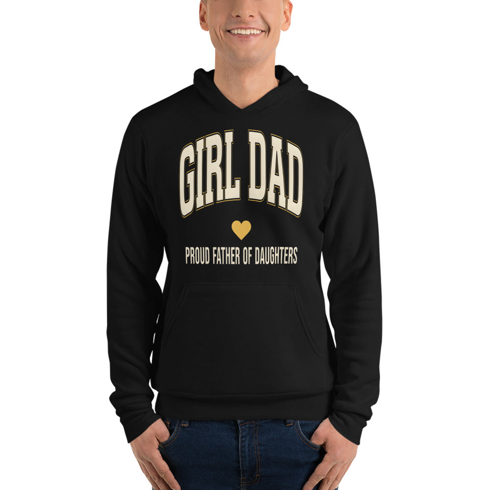 Girl Dad retro varsity hoodie — Black, on model