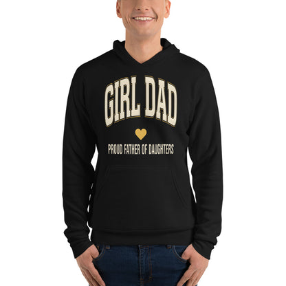 Girl Dad retro varsity hoodie — Black, on model