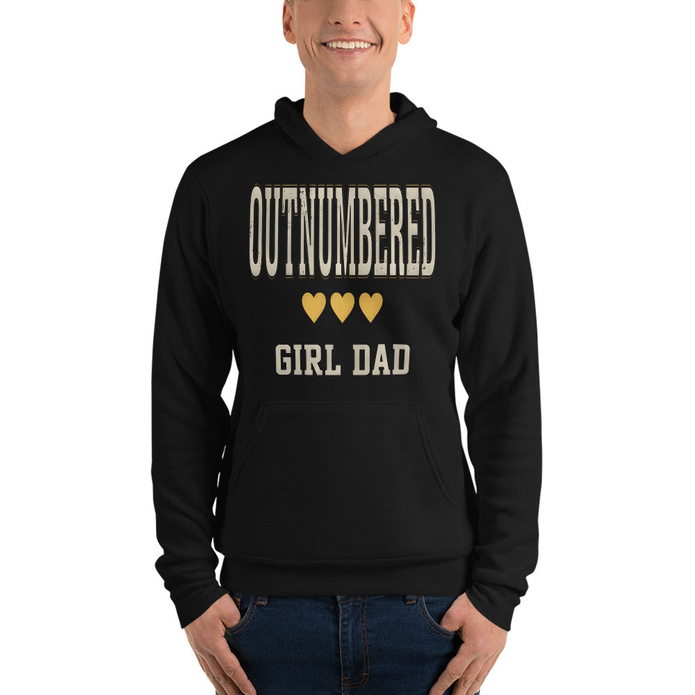 Girl Dad Outnumbered & Proud hoodie — Black, on model
