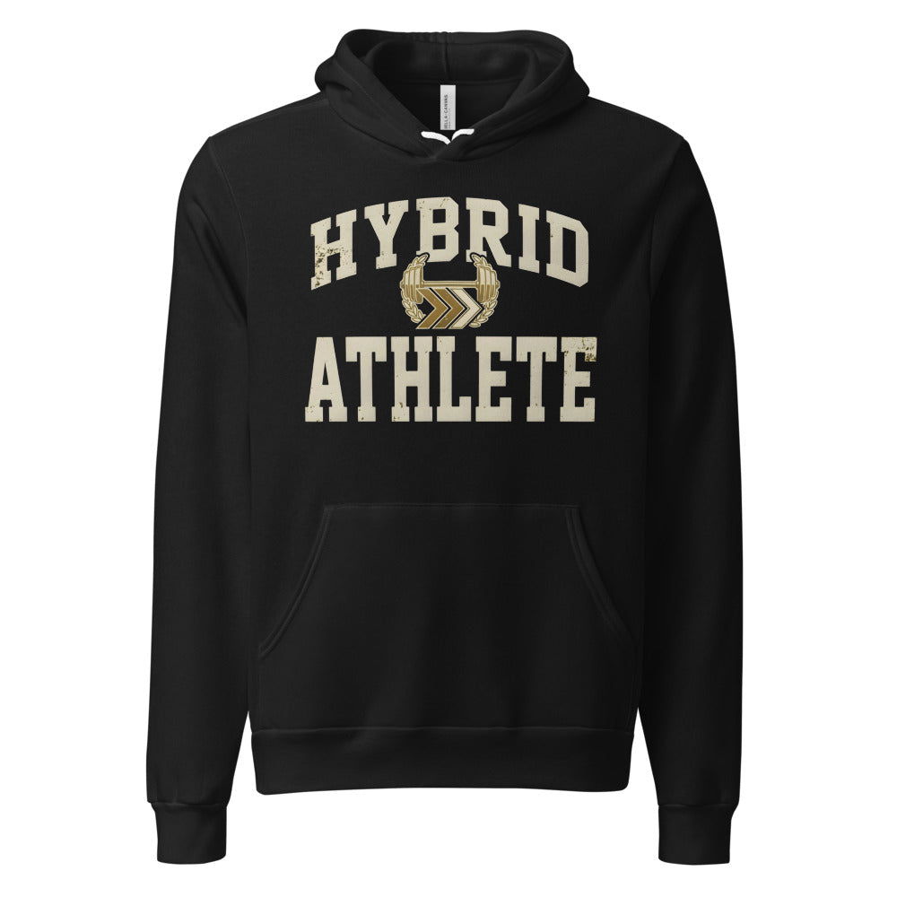 Hybrid Athlete vintage varsity hoodie — Black, front