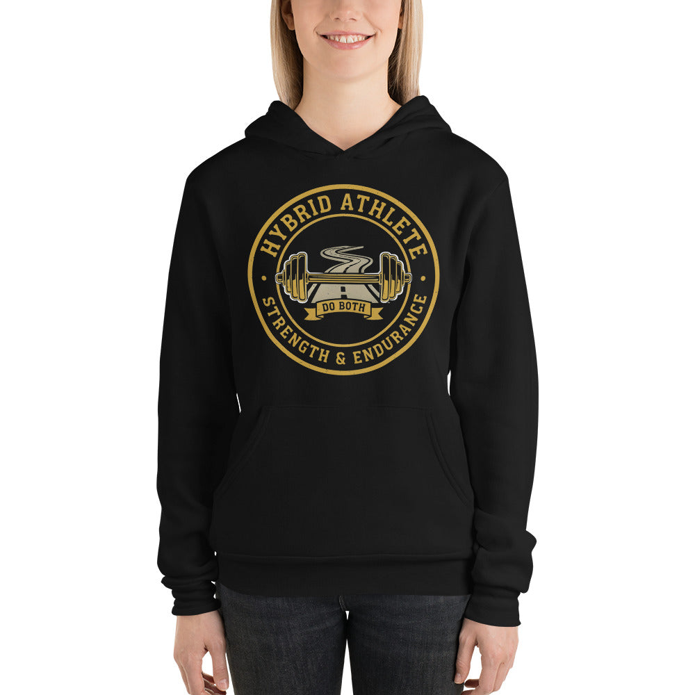 Hybrid Athlete vintage athletic-department crest hoodie — Black, on model