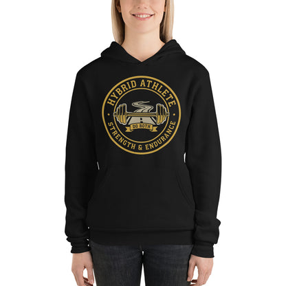 Hybrid Athlete vintage athletic-department crest hoodie — Black, on model