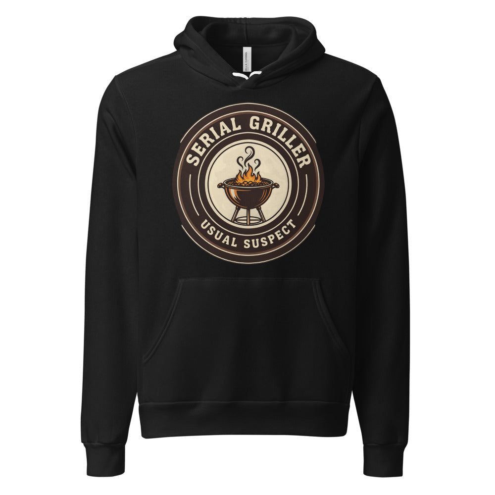 Serial Griller funny BBQ hoodie — Black, front