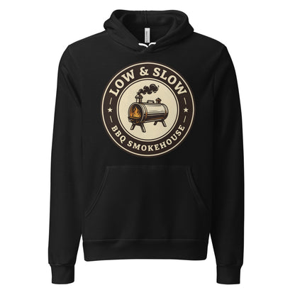 Low & Slow BBQ smoker hoodie — Black, front