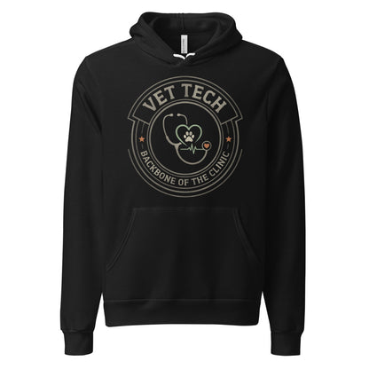 Vet Tech Crest retro veterinary technician hoodie — Black, front