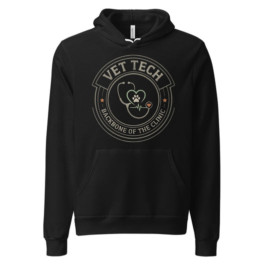 Vet Tech Crest retro veterinary technician hoodie — Black, front