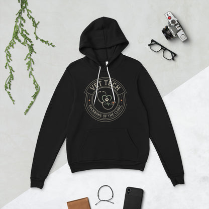 Vet Tech Crest retro veterinary technician hoodie — Black, flat lay
