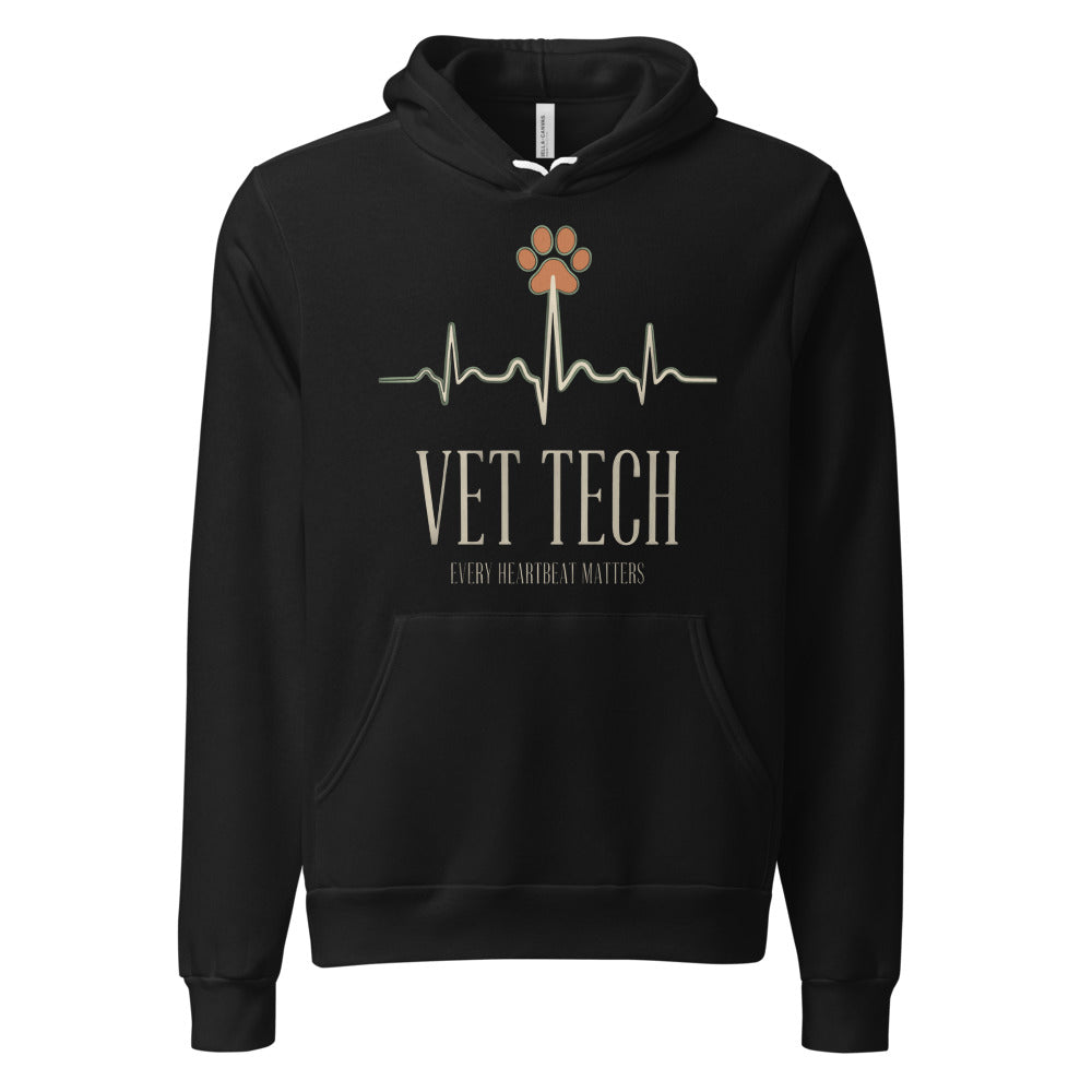 Every Heartbeat Matters minimalist vet tech hoodie — Black, front