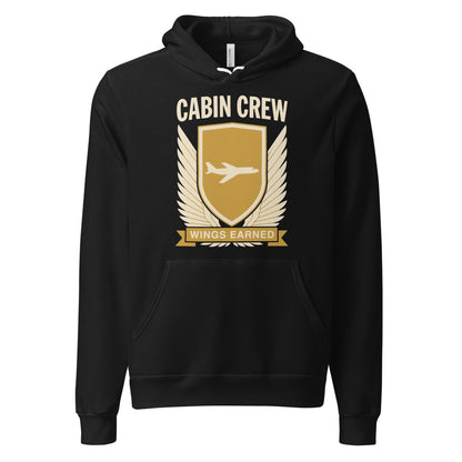 Wings Earned flight attendant hoodie — Black, front
