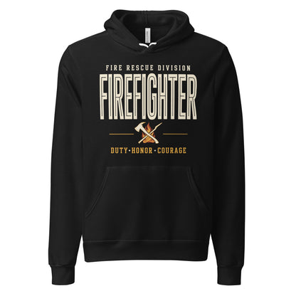 Firefighter collegiate wordmark retro fire-rescue hoodie — Black, front