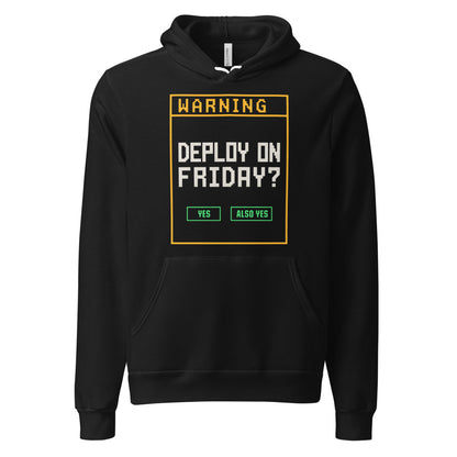 Deploy On Friday programmer hoodie — Black, front