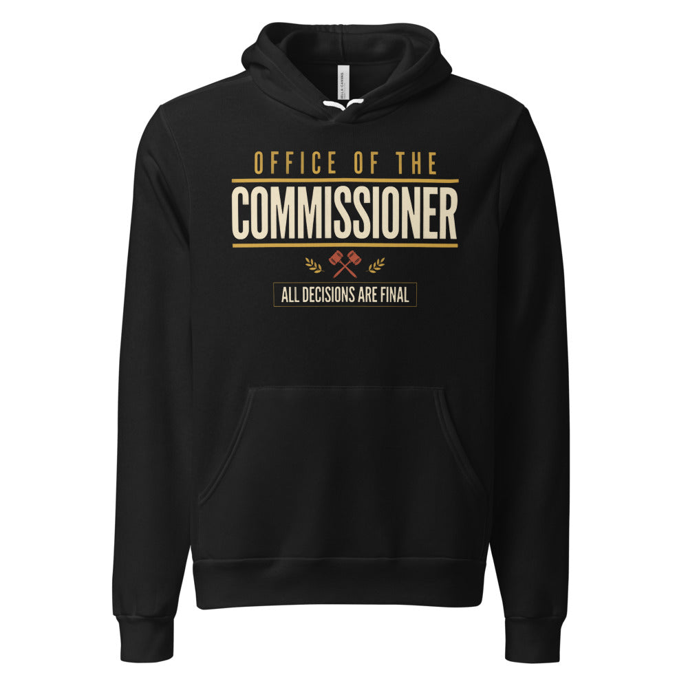Office of the Commissioner fantasy football draft hoodie — Black, front