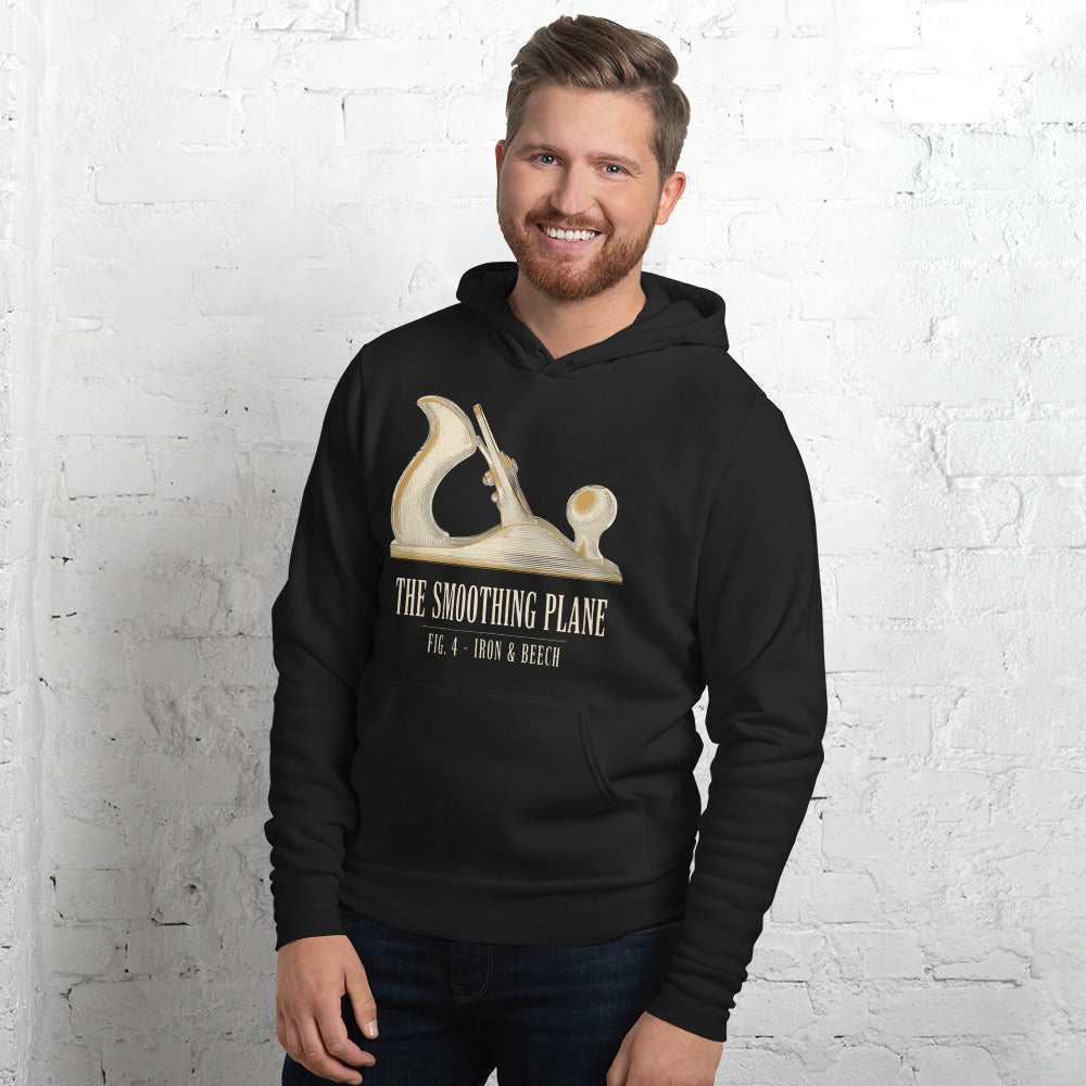 Fig. 4 The Smoothing Plane woodworking hoodie — Black, on model