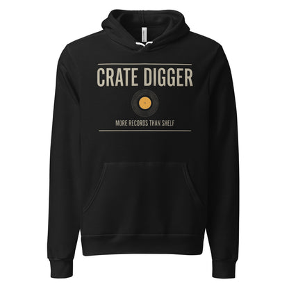 Crate Digger vinyl record hoodie — Black, front