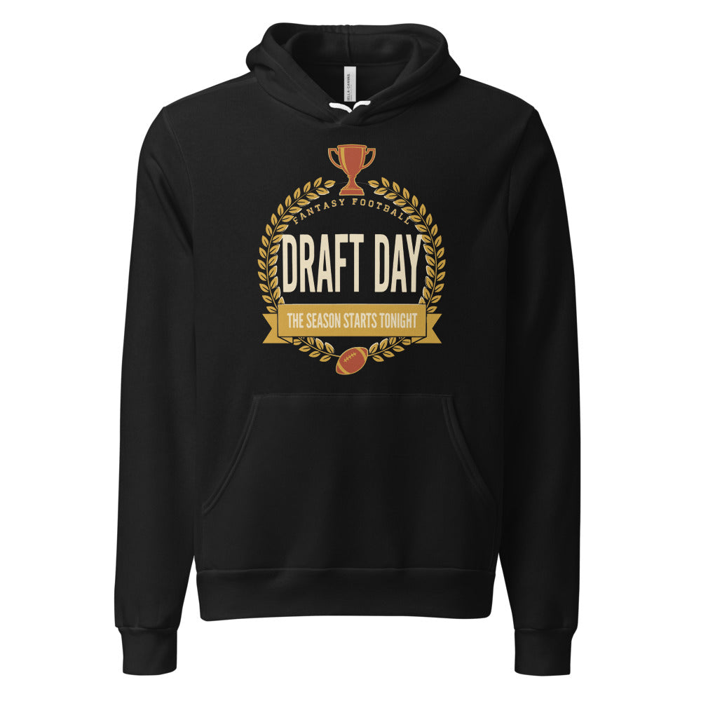 Draft Day Almanac vintage fantasy football draft hoodie — Black, front