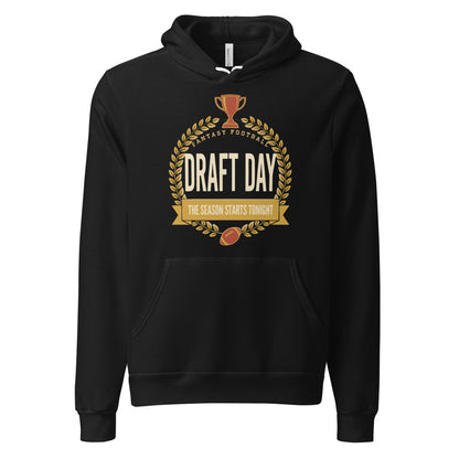 Draft Day Almanac vintage fantasy football draft hoodie — Black, front