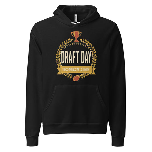 Draft Day Almanac vintage fantasy football draft hoodie — Black, front
