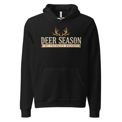 Deer Season My Favorite Holiday deer hunting hoodie — Black, front