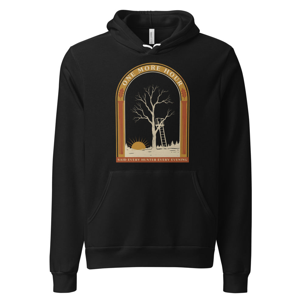 One More Hour funny deer hunting hoodie — Black, front