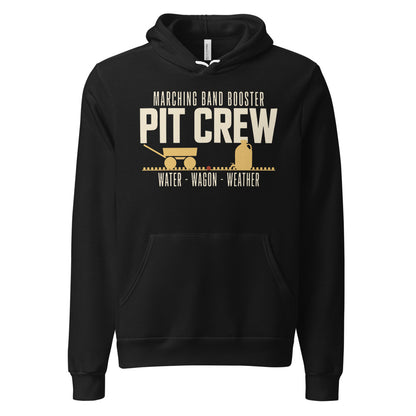 Pit Crew marching band booster hoodie — Black, front
