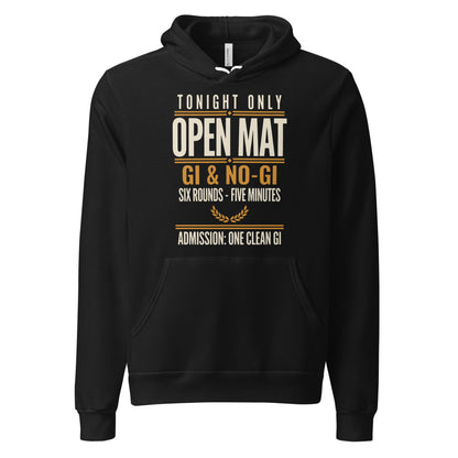 Open Mat Tonight Brazilian jiu jitsu hoodie — Black, front