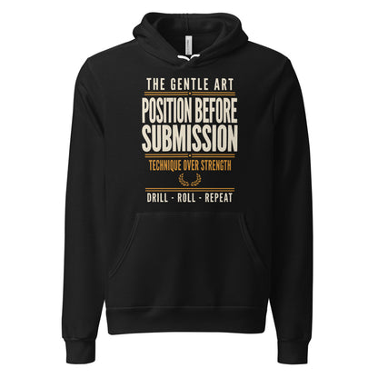 Position Before Submission Brazilian jiu jitsu hoodie — Black, front