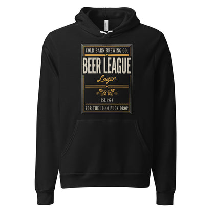 Beer League Cold Barn Brewing lager hoodie — Black, front