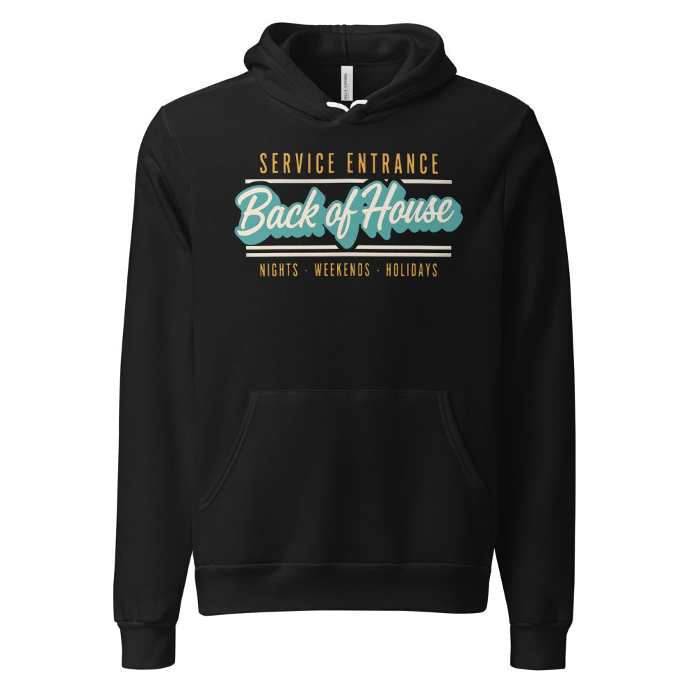 Line Cook Back of House retro diner service sign hoodie — Black, front