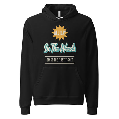 In The Weeds line cook retro diner service sign hoodie — Black, front