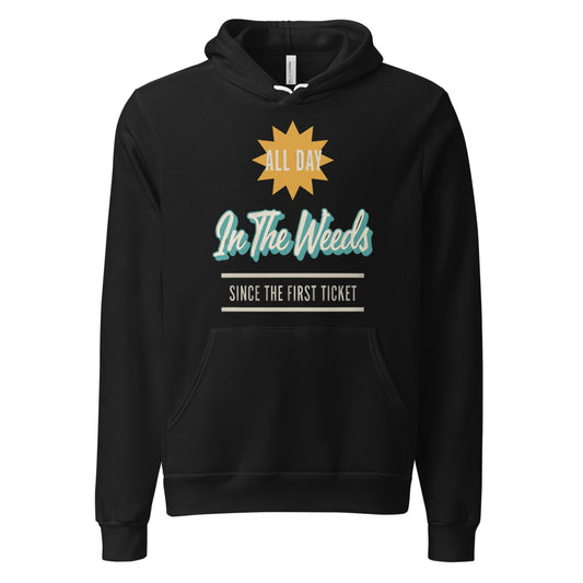 In The Weeds line cook retro diner service sign hoodie — Black, front