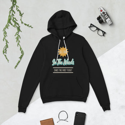 In The Weeds line cook retro diner service sign hoodie — Black, flat lay