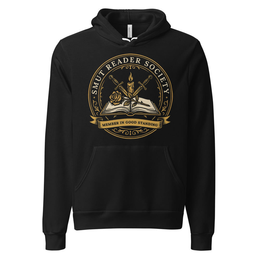 Smut Reader Society book lover dark academia hoodie — Black, front